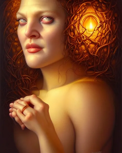 Image similar to detailed portrait of drew barrymore marshmallow chocolate graham cracker beautiful! by tomasz alen kopera and peter mohrbacher and johanna martine! and margaret keane! elegant alluring luminescent