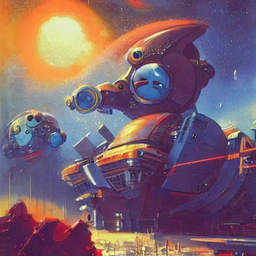Prompt: a large anthropomorphic hamster shaped mecha by paul lehr and moebius