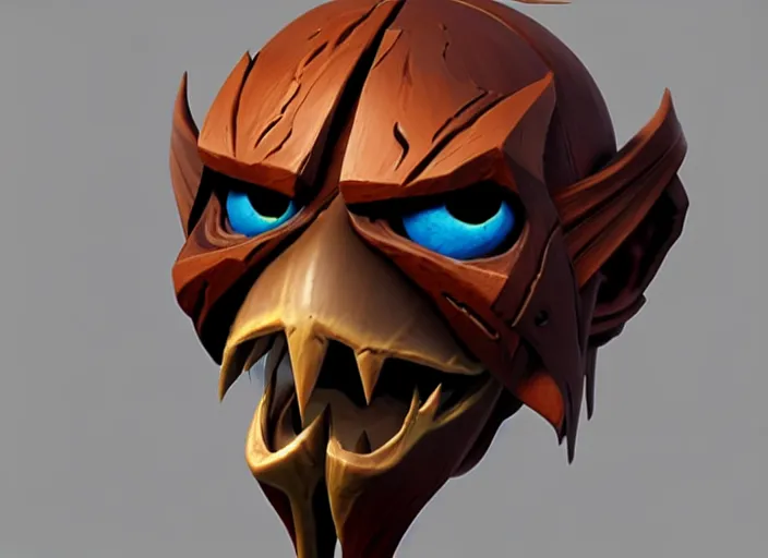 Image similar to brown wooden festeroot warlock head, stylized stl, 3 d render, activision blizzard style, hearthstone style, darksiders art style, greg rutkowski style