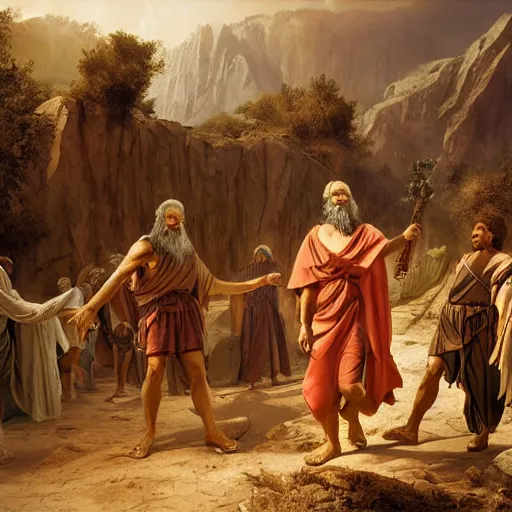 Prompt: Moses and the Israelites, matte painting, high detail, clear resolution