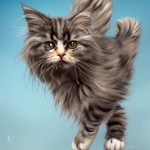 Prompt: a british longhair cat walking on the roof, by stanely artgerm