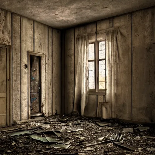 Image similar to marlin monroe inside a derelict house, realistic, 8k resolution, hyperdetailed, highly detailed, real life, studio lighting, high quality, digital art, portrait