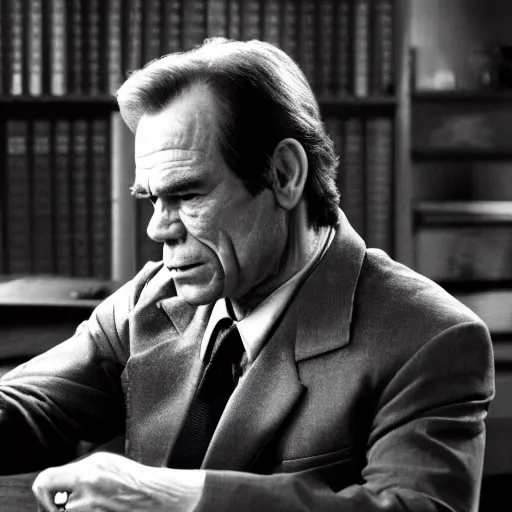 Prompt: tommy lee jones as an investigator, movie, photography, cinematic,