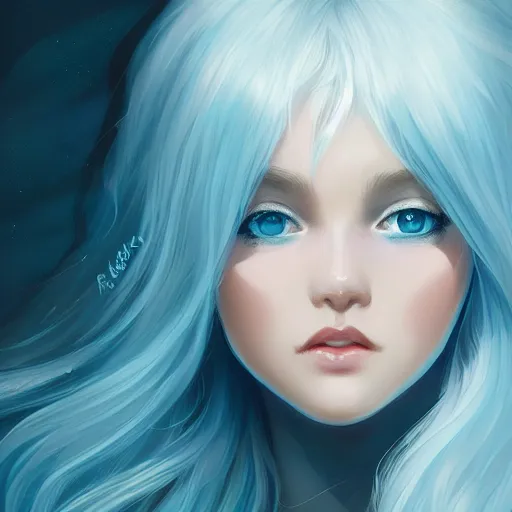 Image similar to teen girl, light blue white hair, gorgeous, amazing, elegant, intricate, ocean, highly detailed, digital painting, artstation, concept art, sharp focus, illustration, art by Ross tran