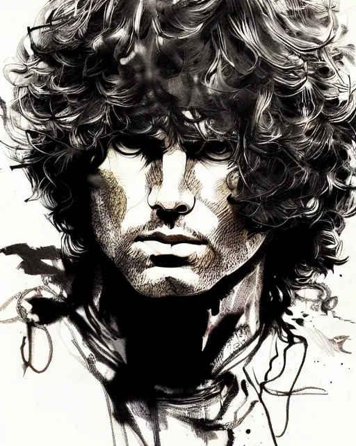 Image similar to portrait of jim morrison, concept art, sumi - e style, intricate linework, artstation, trending, highly detailed, smooth, focus, art by yoji shinkawa,