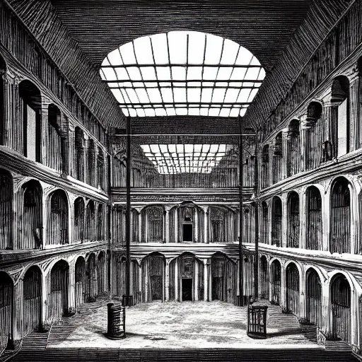 Prompt: piranesi prison interior in the style of escher
