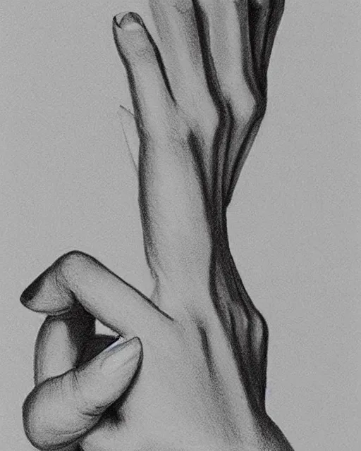 Prompt: drawing lesson, acurate, real, elegant female hand, holding a cigarette with her fingers, elegant up to the elbow, only five fingers, separated, elegant, neat nails, fotorealism, advertisement for a crossover salon, style by Maurits Cornelis Escher, 8k,