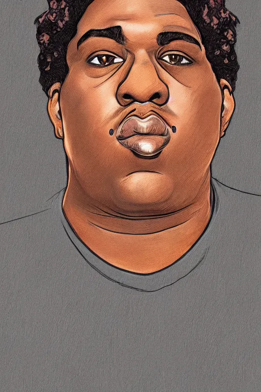 Image similar to a portrait of biggie smalls in style of rudy gutierrez and egon schiele, masterpiece, hyperdetailed, complex, intricate, 4 k, trending on artstation