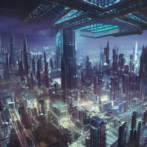 Prompt: large group people in a huge warehouse, looking at hologram of futuristic city on a table | cinematic concept art | godrays | 4 k | clear details | tabletop | tabletop skyscrapers | hologram foreground