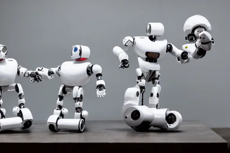 Image similar to two sleek white mechanical robots operating on each other at the same time