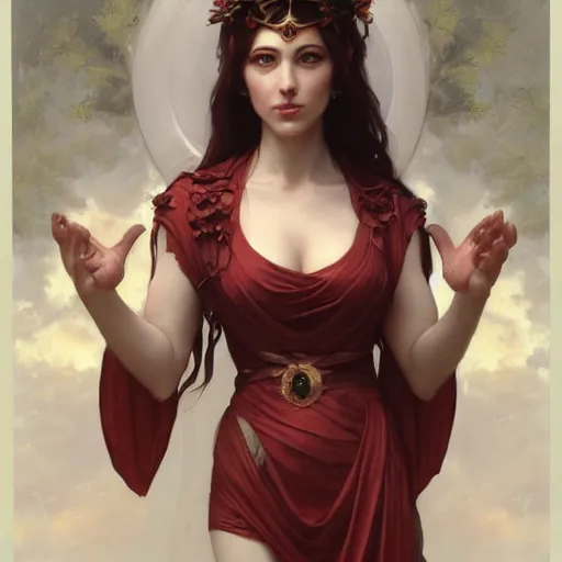 Image similar to A portrait of Kimberly Kane as the goddess of love, Stjepan Sejic, Ruan Jia, and Mandy Jurgens, and Artgerm, and william adolphe bouguereau, highly detailed, trending on artstation, award winning, -H 768