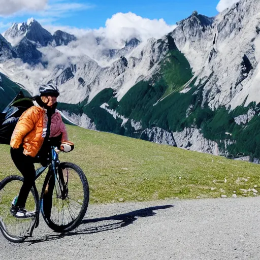 Prompt: bettlejuice riding bicycle in the alps