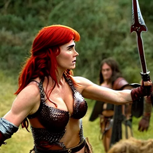 Image similar to jennifer connelly as red sonja, battle scene