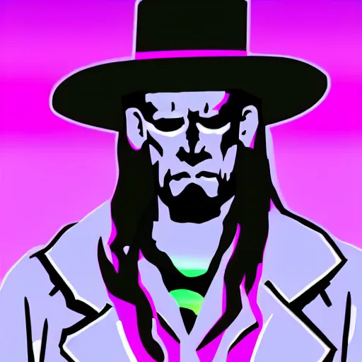 Prompt: undertaker in a vaporwave style