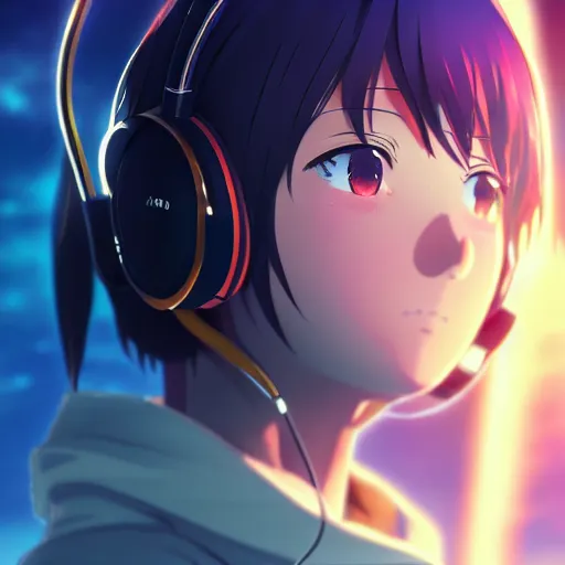 prompthunt: an anime face portrait of a music producer, in the background  you can see the universe. official art, key visual, studio lightning, very  detailed bd cover, Kimi no Na Wa, hyperrealistic