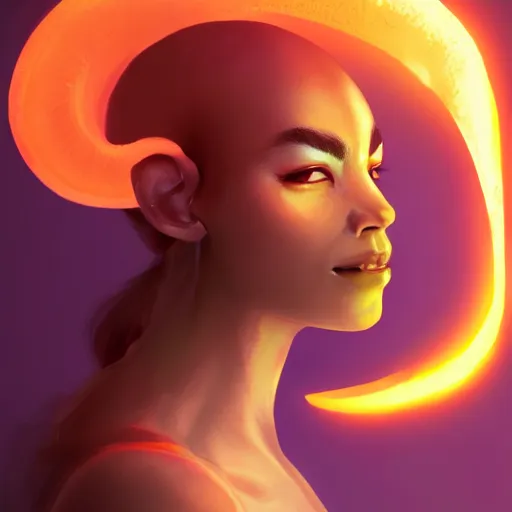 Image similar to side profile portrait of a mixed-race woman with an orange glow on her face from an orange flame being cast as a spell in her hand, medieval metallic knight armor, artstation, cgsociety, masterpiece, dark fantasy