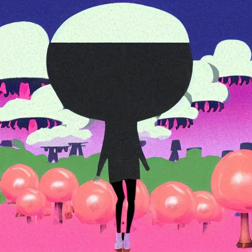 Image similar to lofi hip hop girl thumbnail with nuclear mushroom cloud in the background