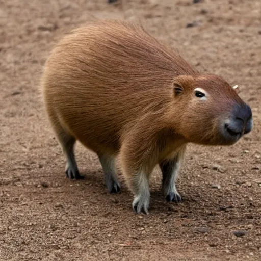 Prompt: photo of a capybara pointing a gun at you