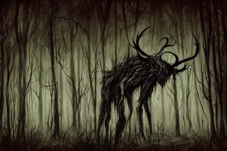 Image similar to mad wendigo in grim forest artwork by ben templesmith