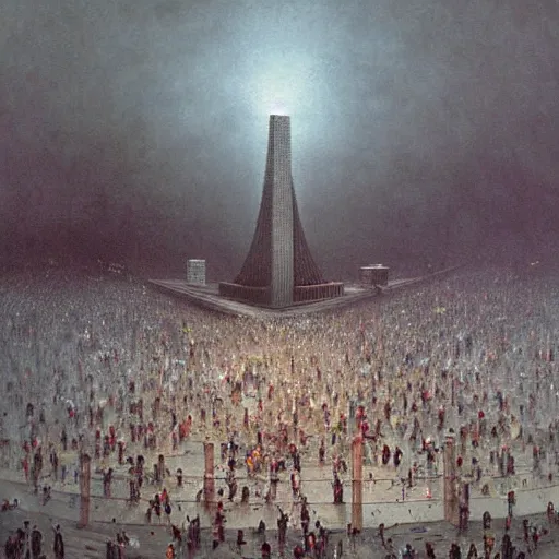 Prompt: a huge crowd, populace, education of the masses, dystopia, oil painting, wide angle, totalitarian, brutalist architecture, sharp focus, detailed, volumetric lighting, impactful masterpiece, by kunkle brad, by wayne barlowe, by ivan aivazovski