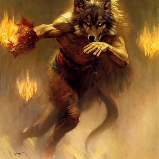 Image similar to stunning male master wizard transforming into wolf, highly detailed painting by gaston bussiere, craig mullins, j. c. leyendecker, 8 k