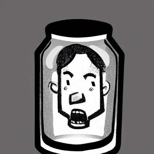 Prompt: a scared man trapped in a jar