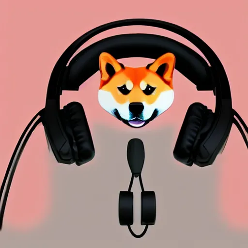 Prompt: shiba inu wearing a gaming headset, playing on computer with screen glowing on face, digital art, 8 k, trending on artstation, high res