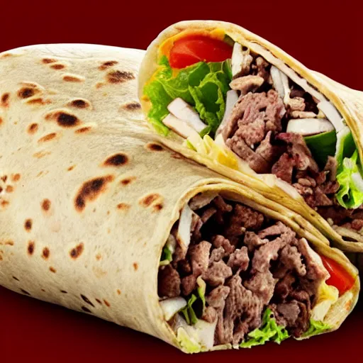 Prompt: the big fat greasy chunky day old meat pita wrap ad from sonic restaurant