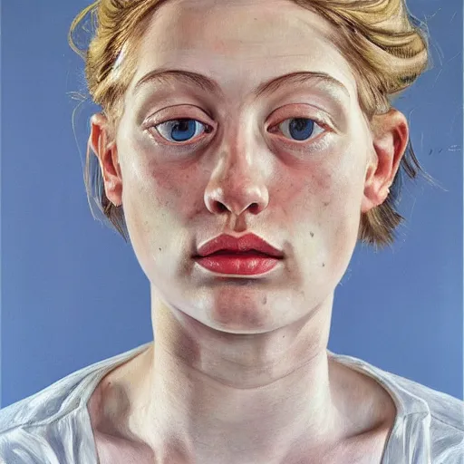 Image similar to high quality high detail painting by lucian freud, hd, pale blonde girl portrait, photorealistic lighting