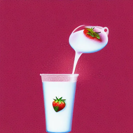 Image similar to a hyperdetailed strawberry and floating milk fluid poster, 4 k hd wallpaper illustration, package cover