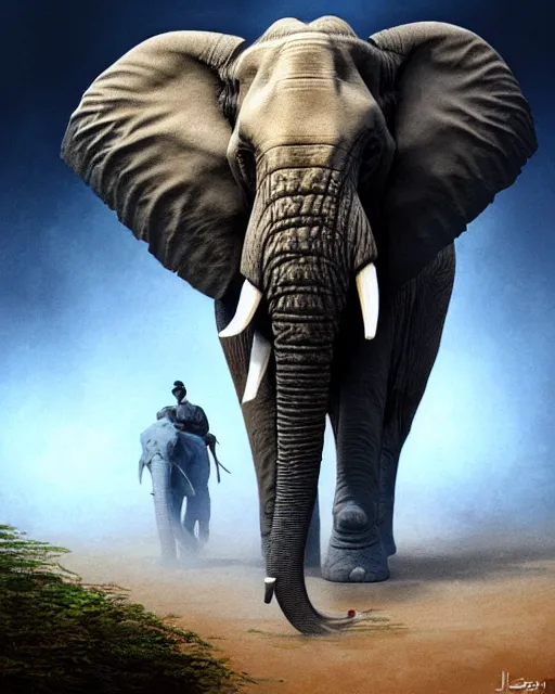 Image similar to elephant in africa painted in watercolor volumetric lighting, back lighting, rimlight, dramatic lighting, digital painting, highly detailed, artstation, sharp focus, illustration, Artgerm, Jean-Léon Gérôme , ruan jia