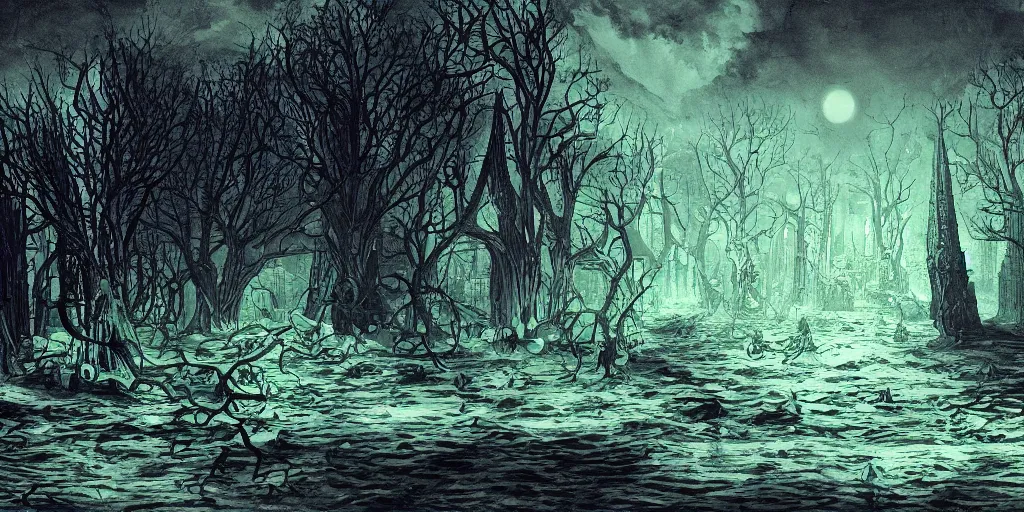 Image similar to desktop background inspired in H P Lovecraft novels, highly detailed, realistic, fantastic