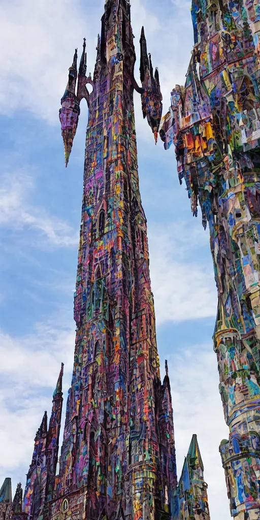 Prompt: tall and skinny colorful gothic castle skyscraper