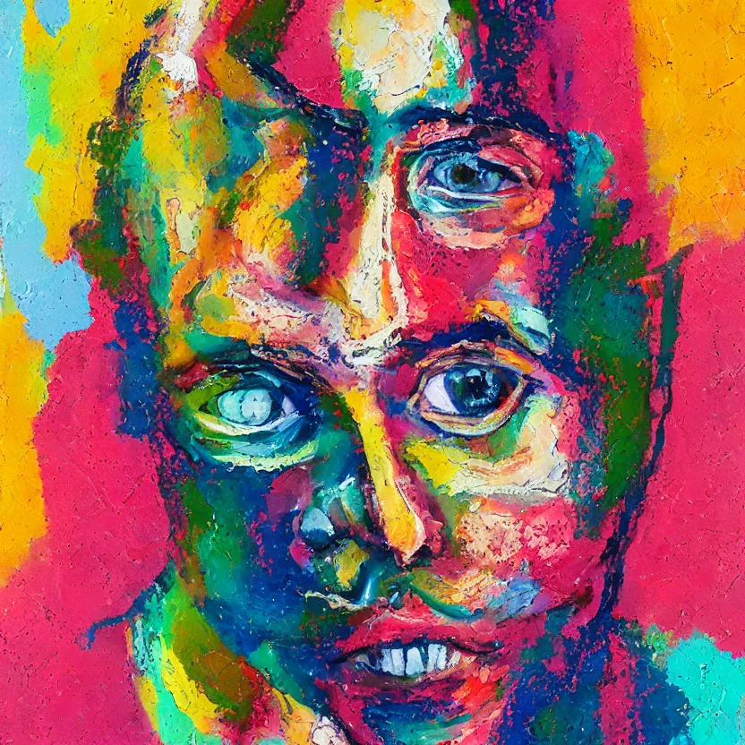 Image similar to intricate portrait made of colorful gouache thick impasto circles