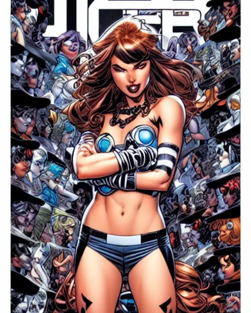 Prompt: j. scott campbell and sandra chevrier comic cover art, full body cute young lady, symmetrical eyes, bangs, rim lighting, vivid colors