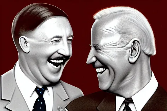 Image similar to “ very very intricate photorealistic photo of hitler and joe biden laughing together, detailed natural lighting, award - winning crisp details ”