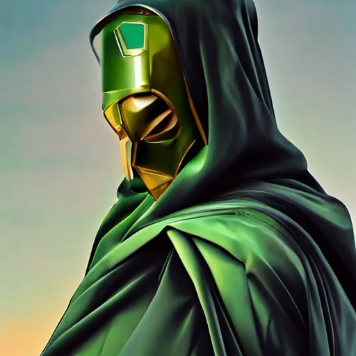 Image similar to photorealistic portrait doctor doom, vogue photography, colourful, depth of field