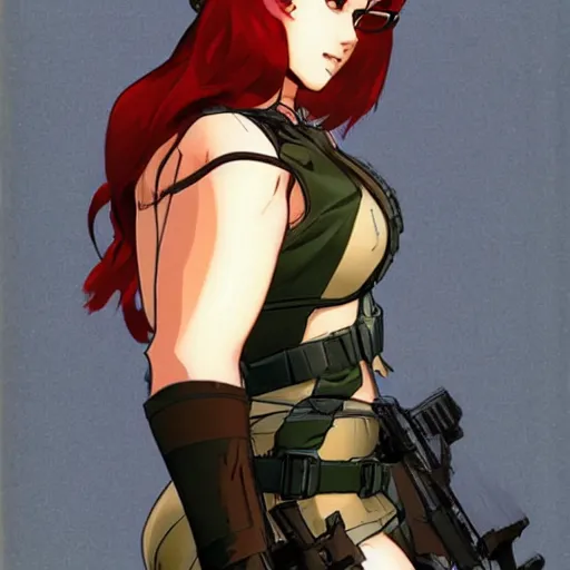 Image similar to chubby beautiful redhead nerd with thick eyebrows, yoji shinkawa
