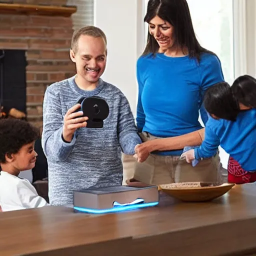 Image similar to A family impressed with their Amazon Alexa device