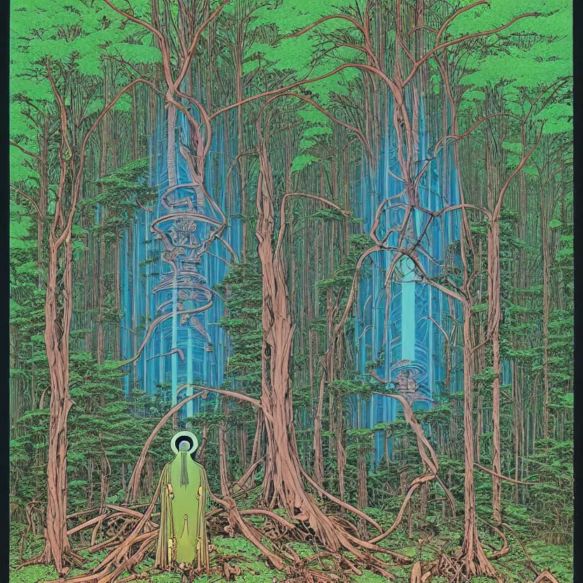 Prompt: ( ( ( ( ( sacred ancient ruins and guardian creatures in the forest ) ) ) ) ) by mœbius!!!!!!!!!!!!!!!!!!!!!!!!!!!, overdetailed art, colorful, record jacket