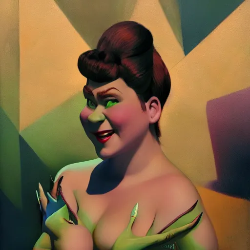 Prompt: Shrek profile picture by Gil Elvgren:2, asymmetrical, Organic Painting , Matte Painting, geometric shapes, hard edges, street art, trending on the artstation, realistic:2 by Sachin Teng