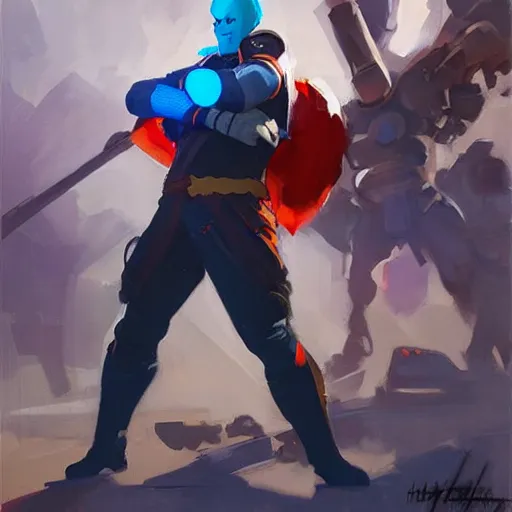 Image similar to greg manchess portrait painting of partially armored yondu udonta as overwatch character, medium shot, asymmetrical, profile picture, organic painting, sunny day, matte painting, bold shapes, hard edges, street art, trending on artstation, by huang guangjian and gil elvgren and sachin teng