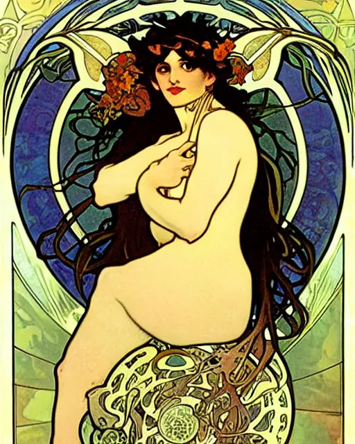 Image similar to a beautiful succubus by alphonse mucha