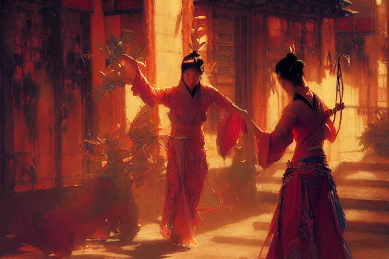 Image similar to wuxia, neon light, painting by gaston bussiere, craig mullins, j. c. leyendecker