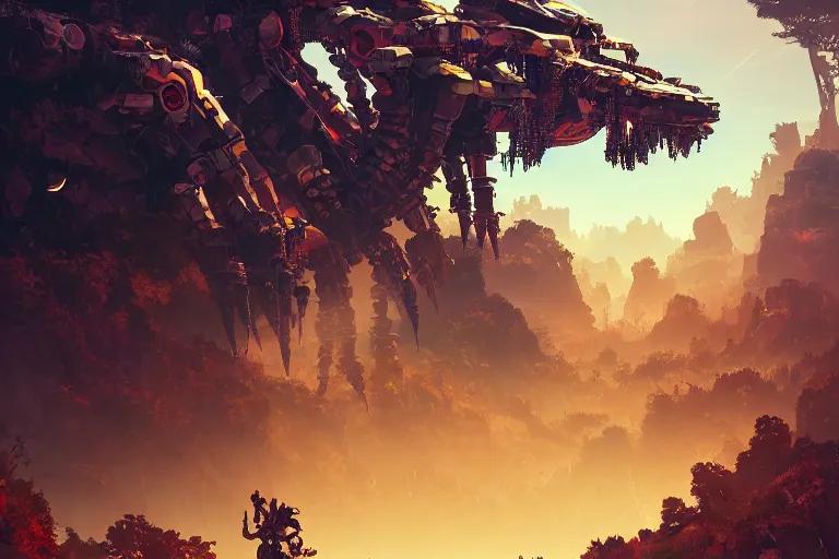 Image similar to watcher machine mecanical creature robot of horizon forbidden west horizon zero dawn radiating a glowing aura global illumination ray tracing hdr fanart arstation by ian pesty and alena aenami artworks in 4 k