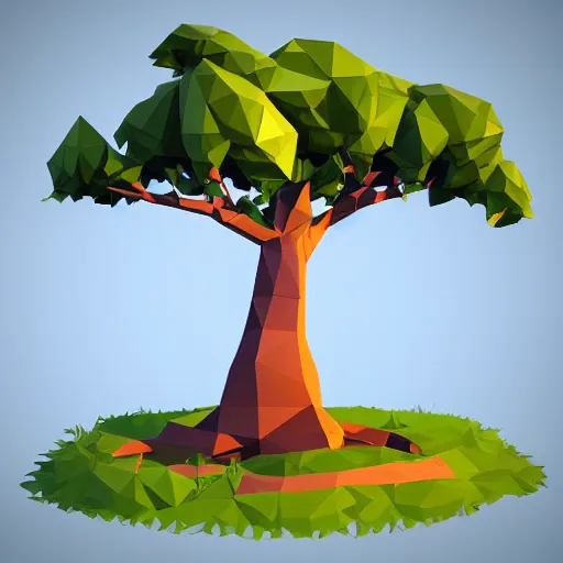 Image similar to a low poly 3d object of the tree used in mobile game, large and majestic