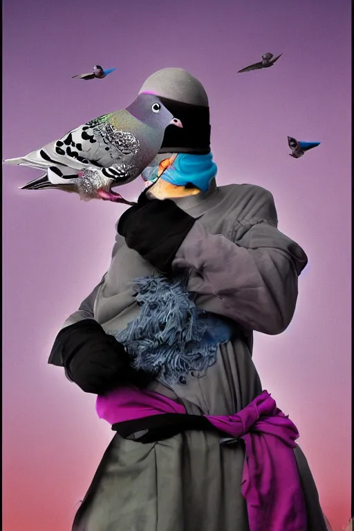 Prompt: a portrait of a pigeon ninja, in the style of david lachapelle