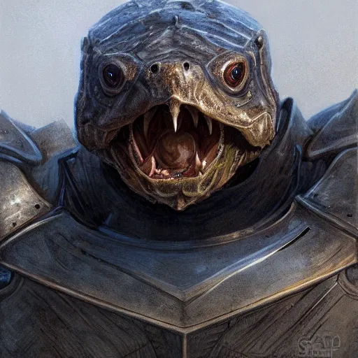 Image similar to snapping turtle as a realistic fantasy knight, closeup portrait art by donato giancola and greg rutkowski, realistic face, digital art, trending on artstation, symmetry!!