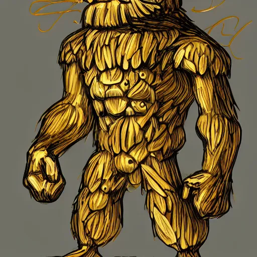 Prompt: gold of the giants, character design, cartoonish, facial expression, natural, Says Hello Letters Lines