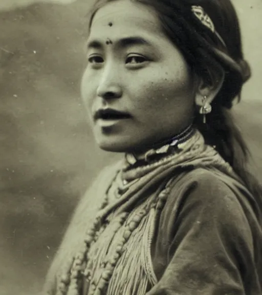 Image similar to vintage_portrait_photo_of_a_beautiful_nepalese_maiden in the himalayan mountains